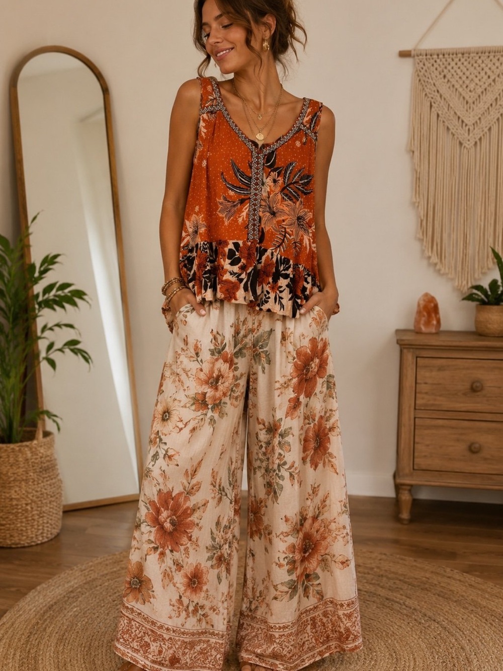 Patrons of Peace Floral Ruffled Tank Top